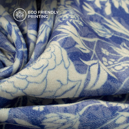Royal Blue Floral Digital Print Premium Velvet Fabric