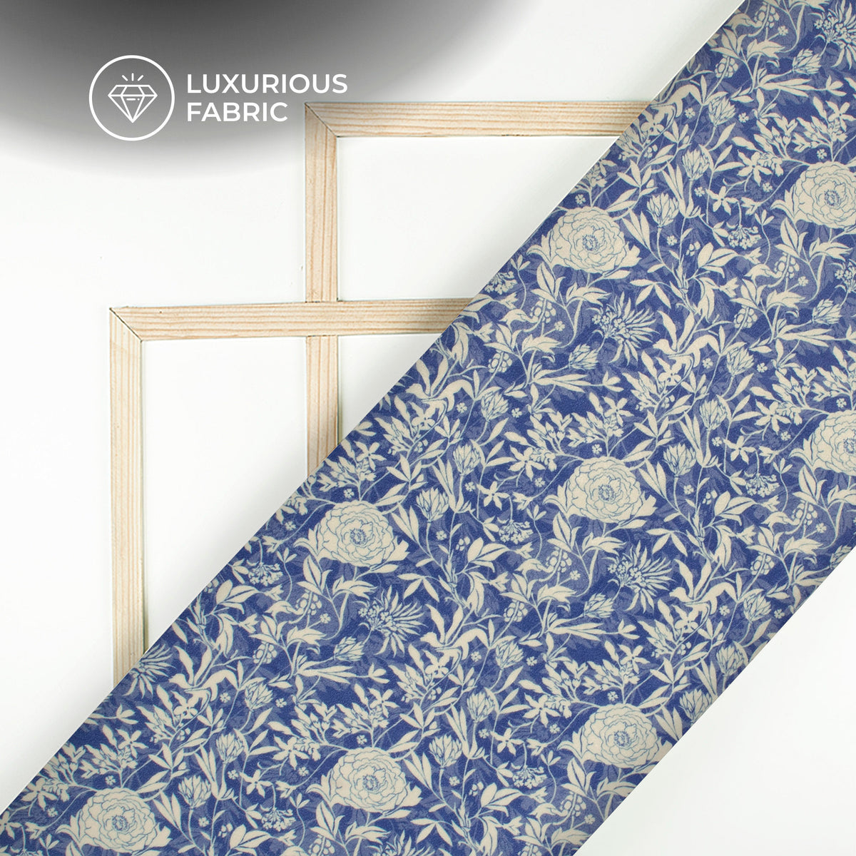 Royal Blue Floral Digital Print Premium Velvet Fabric
