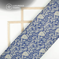 Royal Blue Floral Digital Print Premium Velvet Fabric