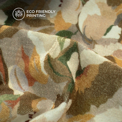 Coffee Brown Floral Digital Print Premium Velvet Fabric