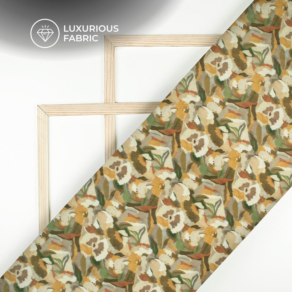 Coffee Brown Floral Digital Print Premium Velvet Fabric