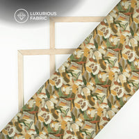 Coffee Brown Floral Digital Print Premium Velvet Fabric
