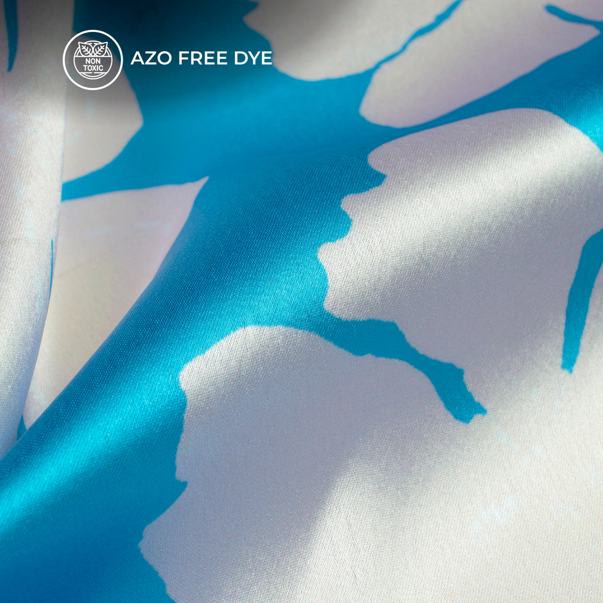 Bright Blue Floral Digital Print Japan Satin Fabric
