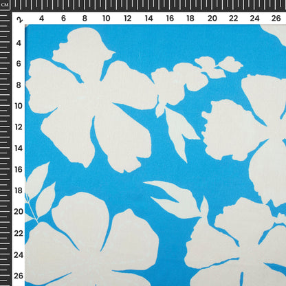 Bright Blue Floral Digital Print Japan Satin Fabric