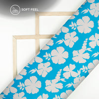 Bright Blue Floral Digital Print Japan Satin Fabric