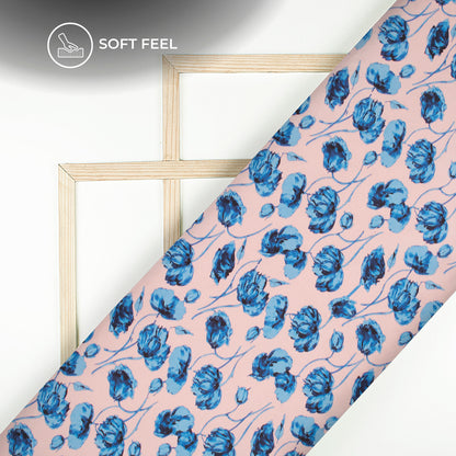 Blush Pink Floral Digital Print Japan Satin Fabric