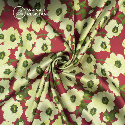 Mint Green Floral Digital Print Japan Satin Fabric