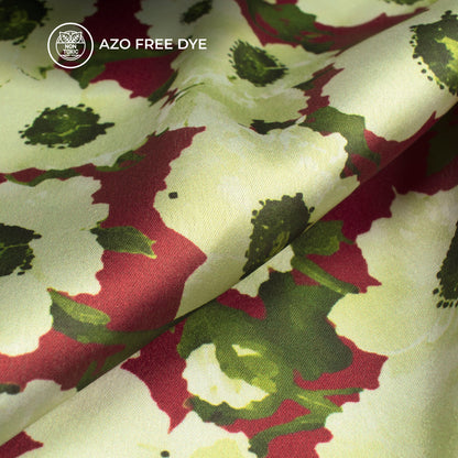 Mint Green Floral Digital Print Japan Satin Fabric