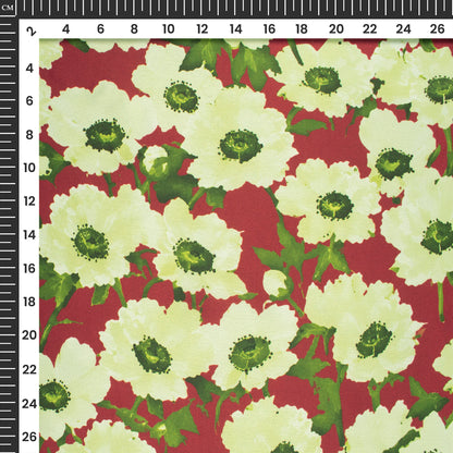 Mint Green Floral Digital Print Japan Satin Fabric