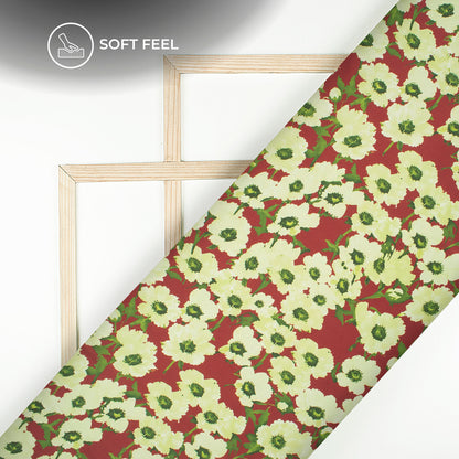 Mint Green Floral Digital Print Japan Satin Fabric