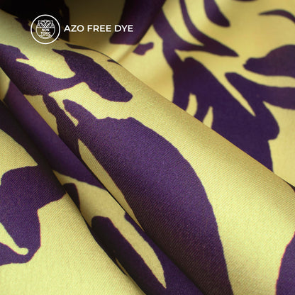 Canary Yellow Floral Digital Print Japan Satin Fabric