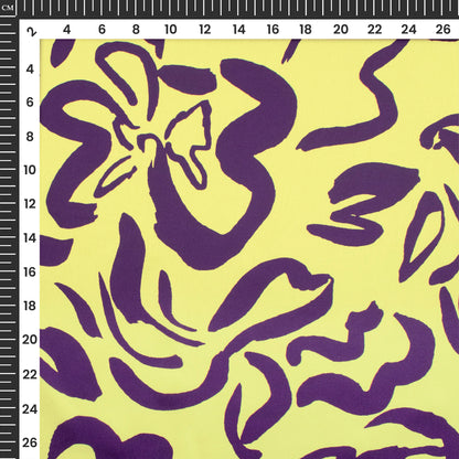 Canary Yellow Floral Digital Print Japan Satin Fabric