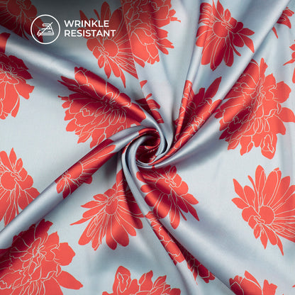 Cherry Red Floral Digital Print Japan Satin Fabric
