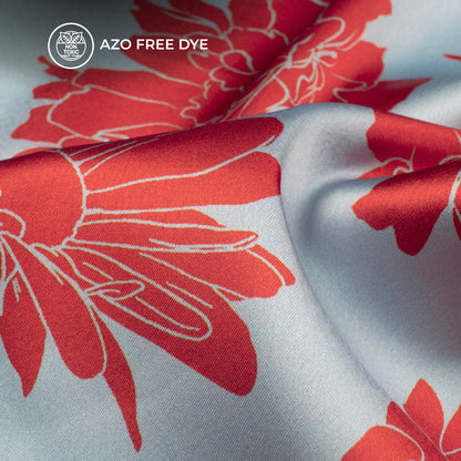 Cherry Red Floral Digital Print Japan Satin Fabric