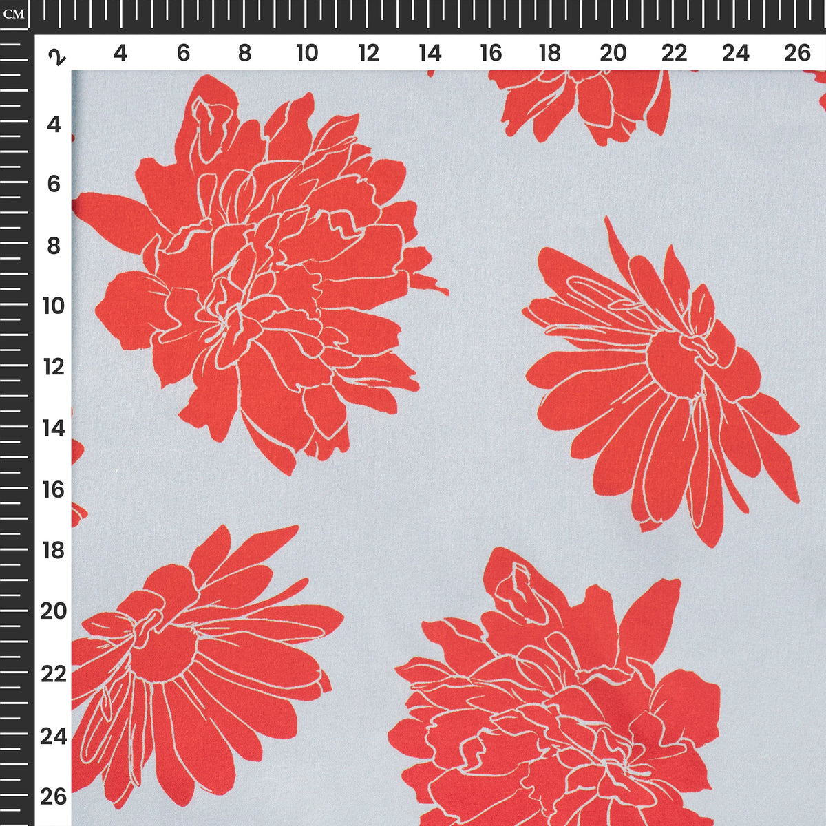 Cherry Red Floral Digital Print Japan Satin Fabric