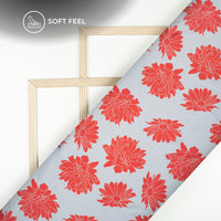 Cherry Red Floral Digital Print Japan Satin Fabric