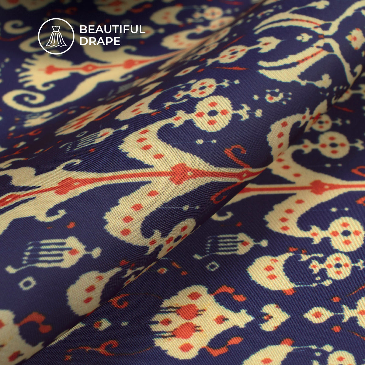Navy Blue Paisley Digital Print Imported Satin Fabric