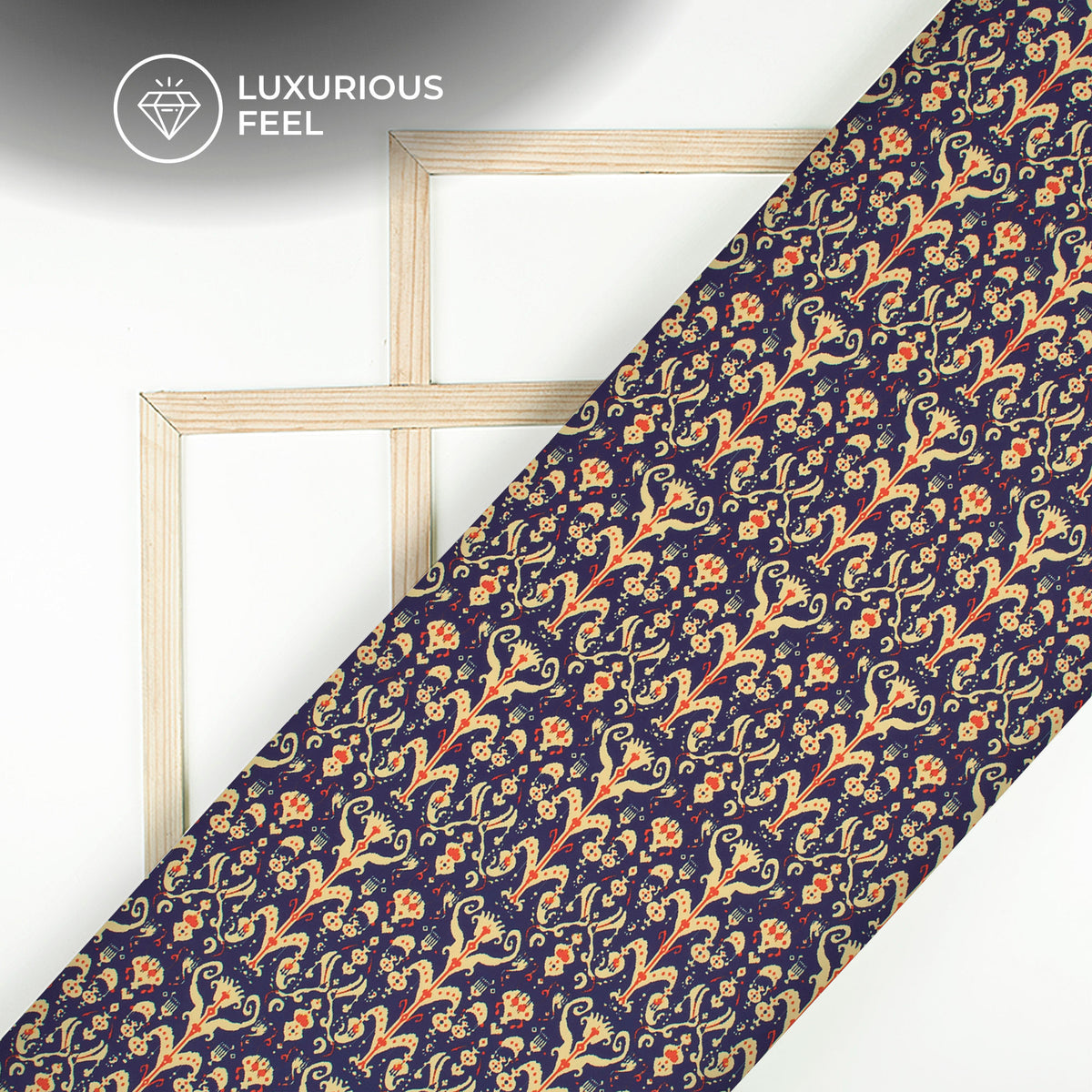 Navy Blue Paisley Digital Print Imported Satin Fabric
