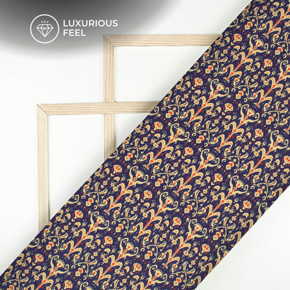 Navy Blue Paisley Digital Print Imported Satin Fabric