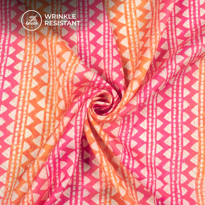 Hot Pink Traditional Digital Print Imported Satin Fabric