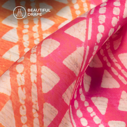 Hot Pink Traditional Digital Print Imported Satin Fabric