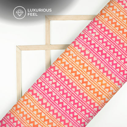 Hot Pink Traditional Digital Print Imported Satin Fabric