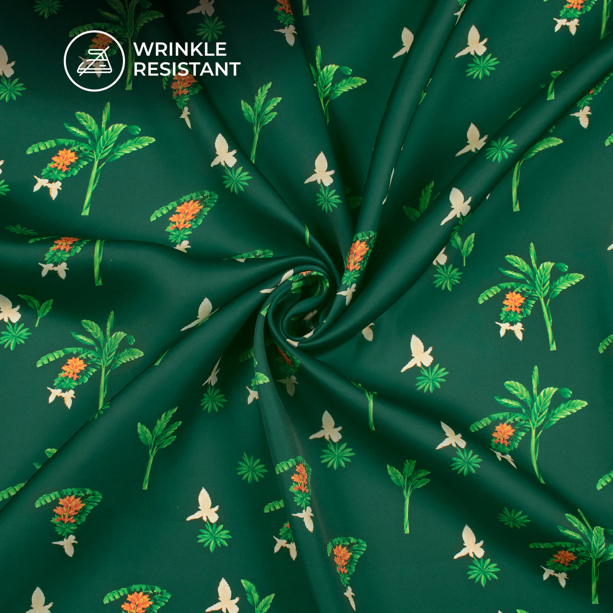 Dark Green Floral Digital Print Imported Satin Fabric