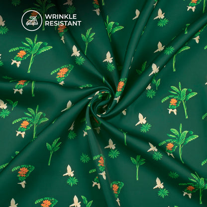 Dark Green Floral Digital Print Imported Satin Fabric