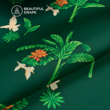 Dark Green Floral Digital Print Imported Satin Fabric