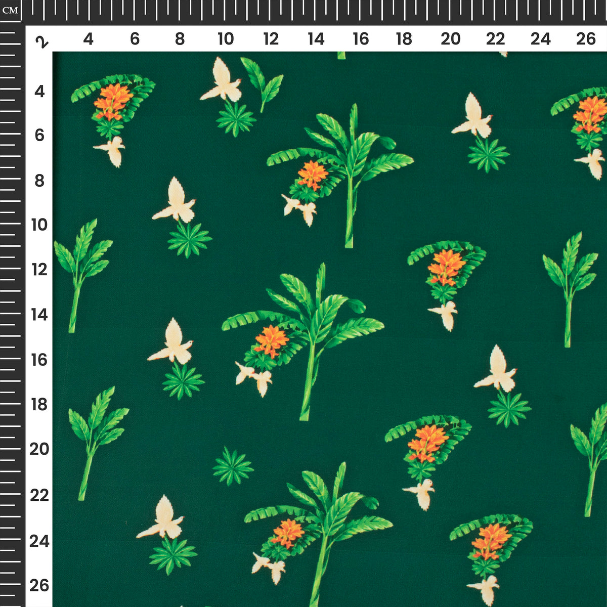 Dark Green Floral Digital Print Imported Satin Fabric