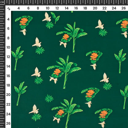 Dark Green Floral Digital Print Imported Satin Fabric