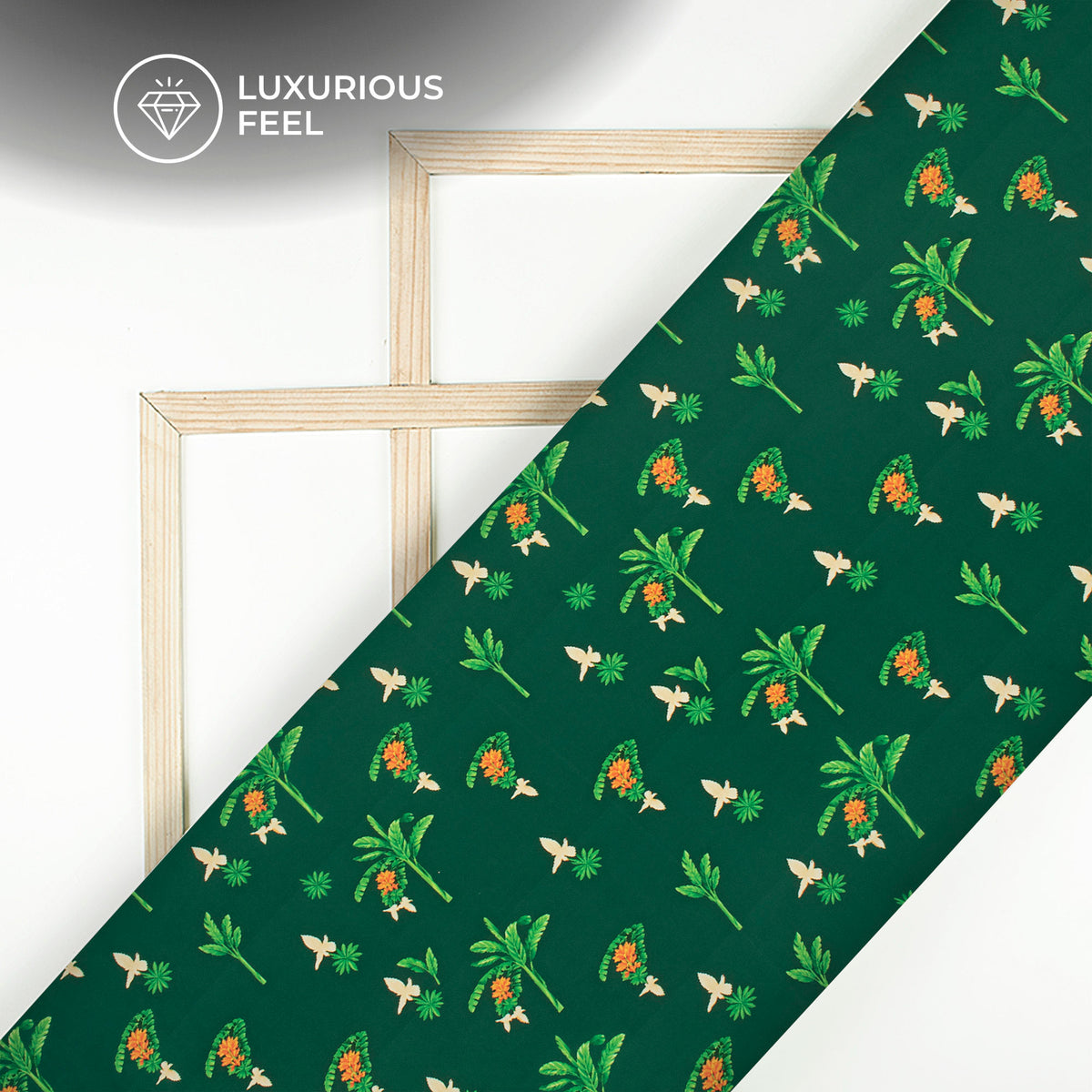Dark Green Floral Digital Print Imported Satin Fabric