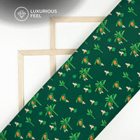 Dark Green Floral Digital Print Imported Satin Fabric
