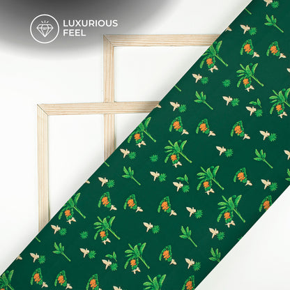 Dark Green Floral Digital Print Imported Satin Fabric
