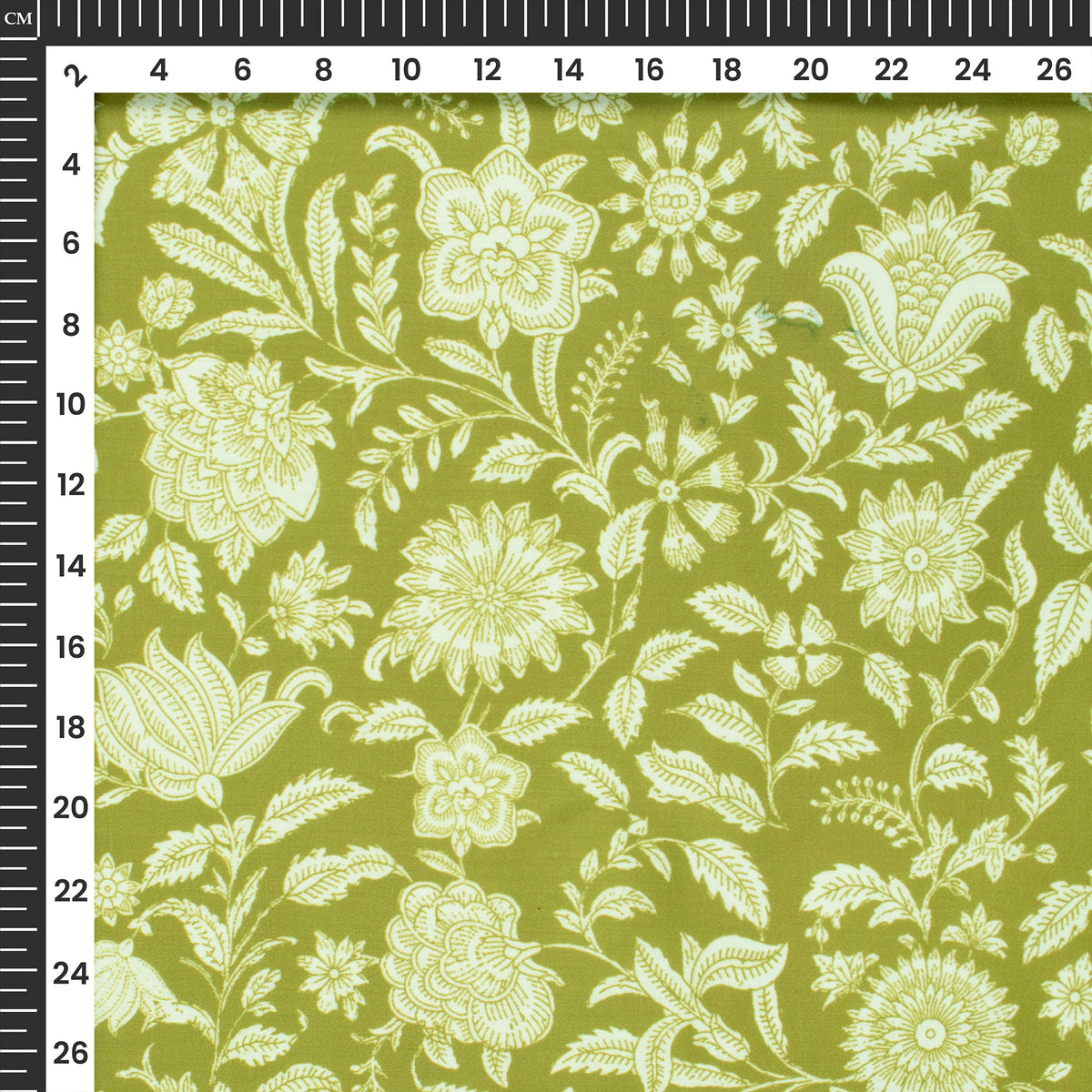 Olive Green Floral Digital Print Poly Glazed Cotton Fabric