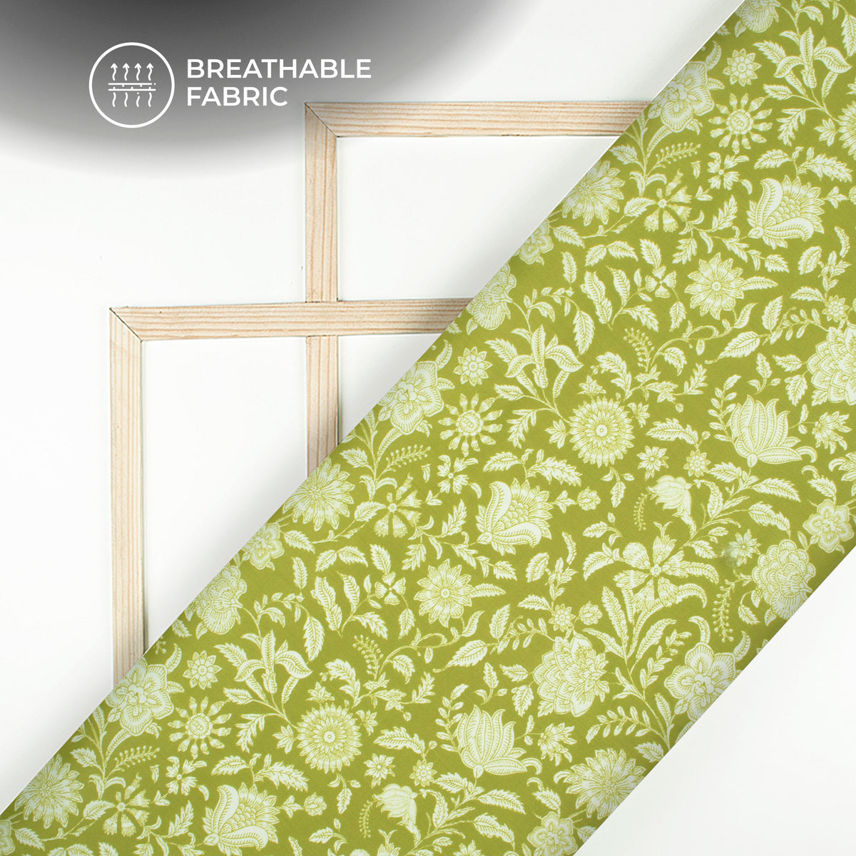 Olive Green Floral Digital Print Poly Glazed Cotton Fabric