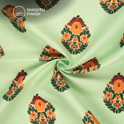 Dark Green Floral Digital Print Poly Glazed Cotton Fabric