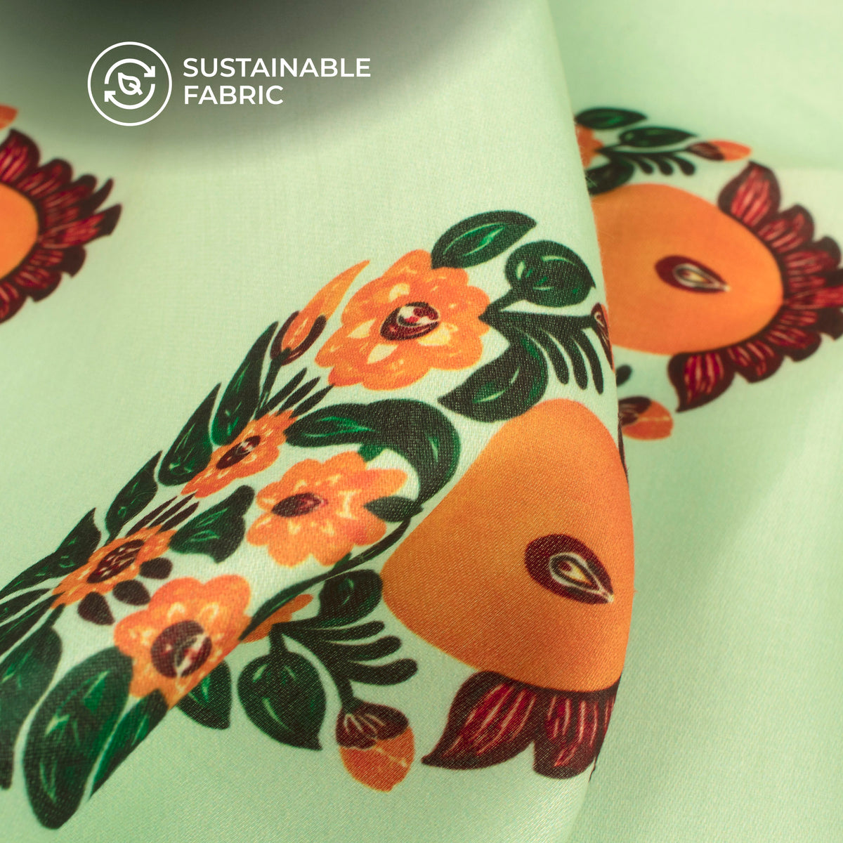 Dark Green Floral Digital Print Poly Glazed Cotton Fabric