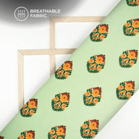 Dark Green Floral Digital Print Poly Glazed Cotton Fabric