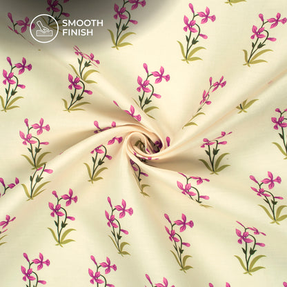 Deep Pink Floral Digital Print Poly Glazed Cotton Fabric