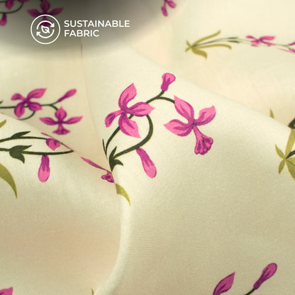 Deep Pink Floral Digital Print Poly Glazed Cotton Fabric