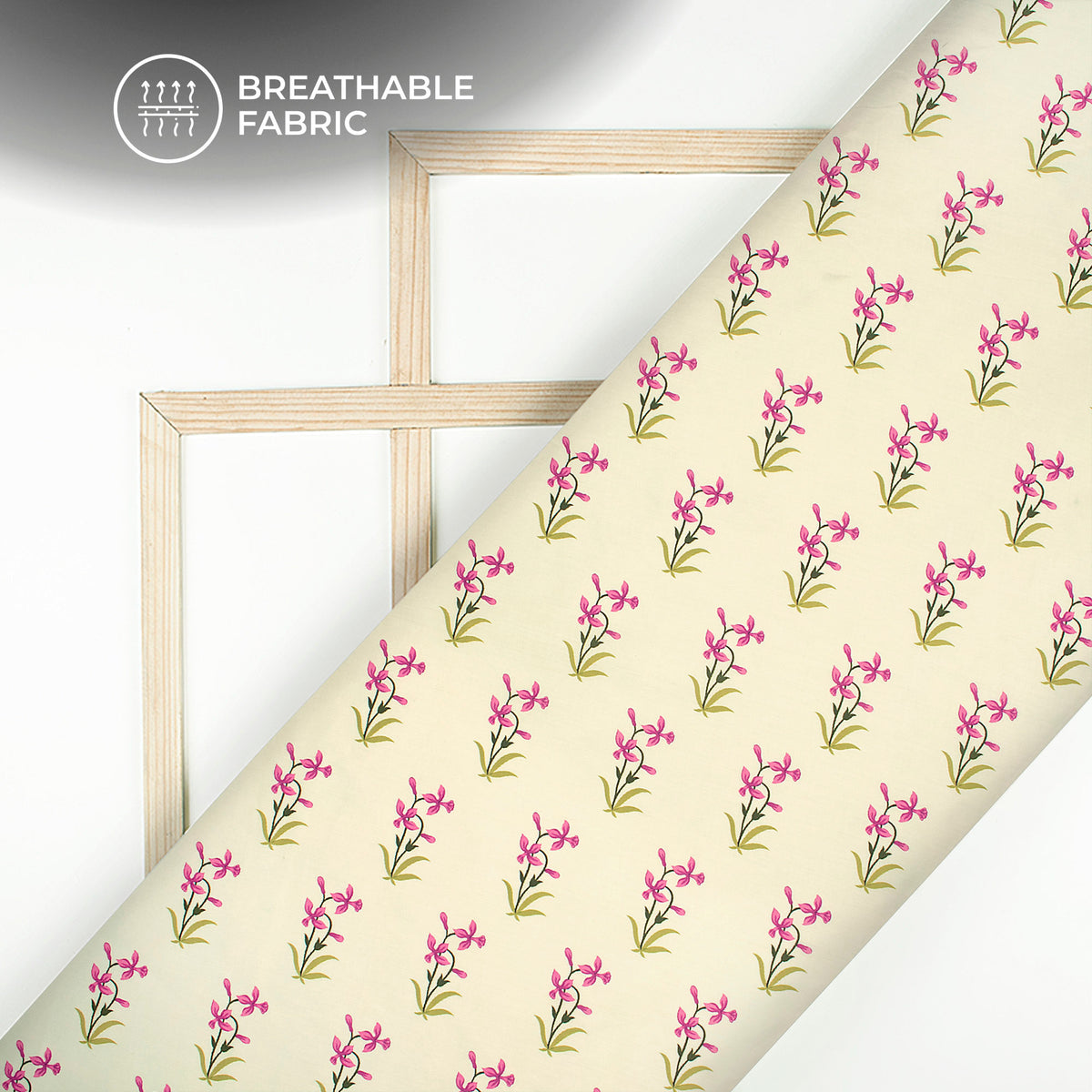 Deep Pink Floral Digital Print Poly Glazed Cotton Fabric