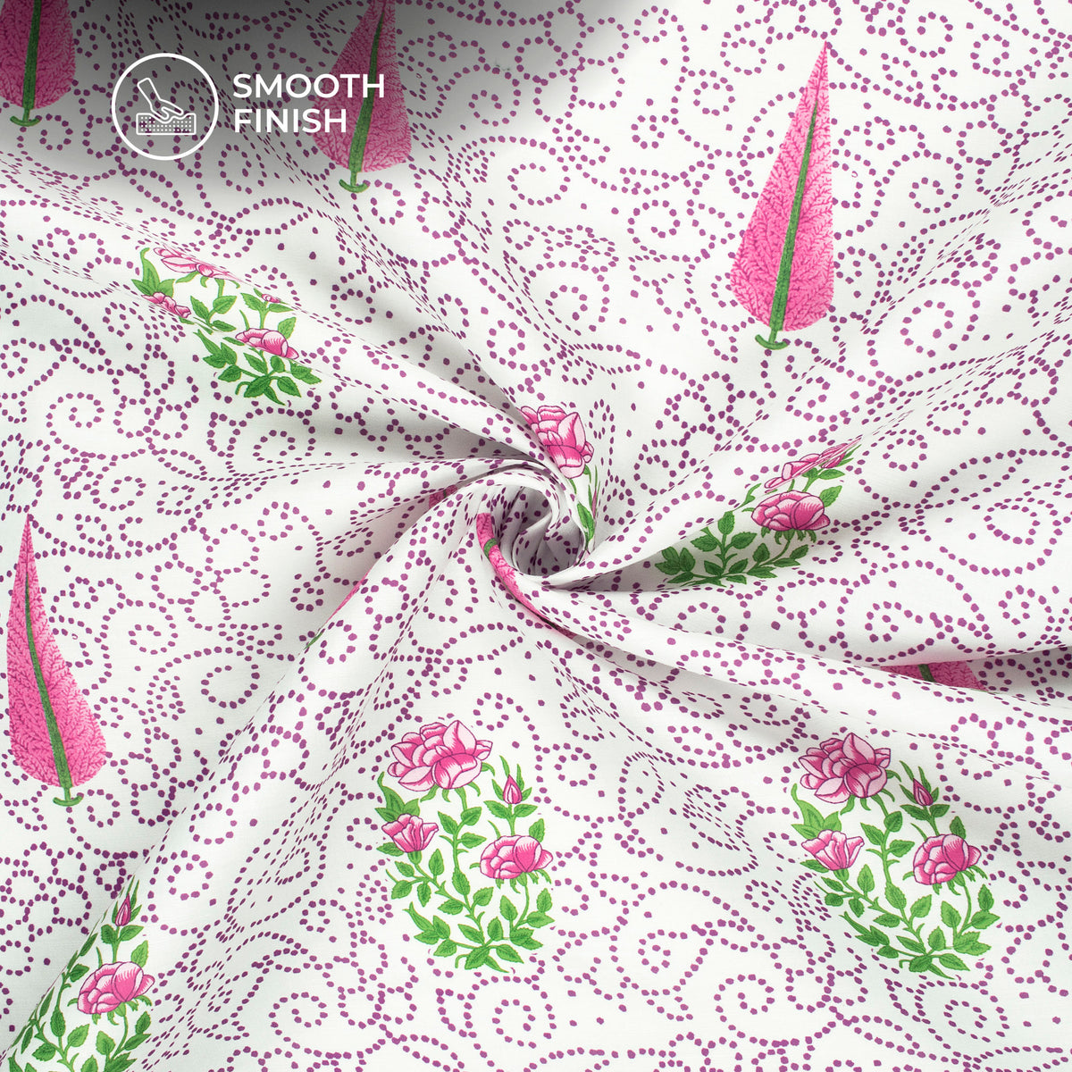 Bright Pink Floral Digital Print Poly Glazed Cotton Fabric