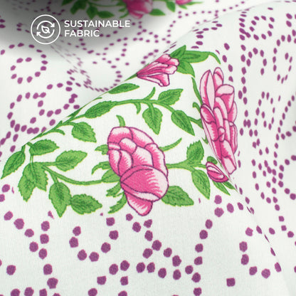 Bright Pink Floral Digital Print Poly Glazed Cotton Fabric