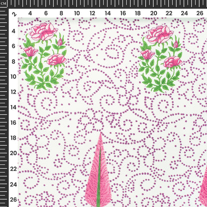 Bright Pink Floral Digital Print Poly Glazed Cotton Fabric