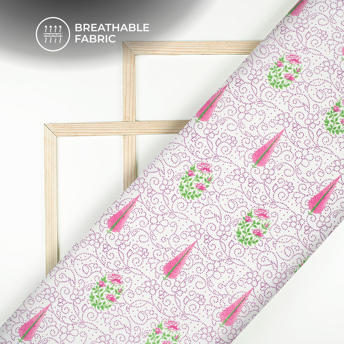 Bright Pink Floral Digital Print Poly Glazed Cotton Fabric