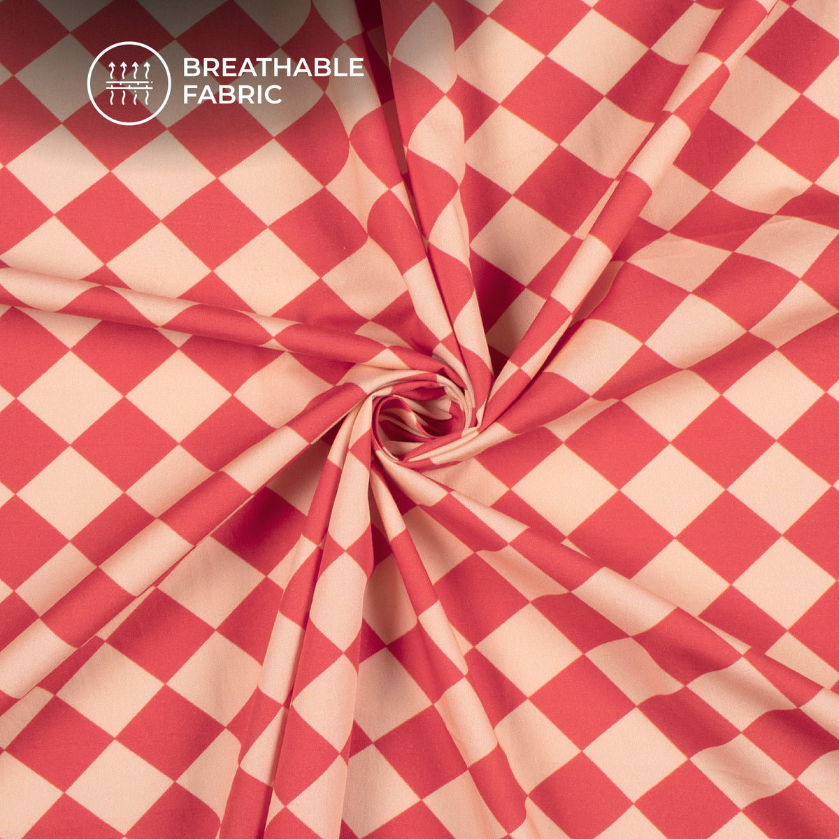 Crimson Red Geometrical Digital Print Poplin Fabric (Width 58 Inches)