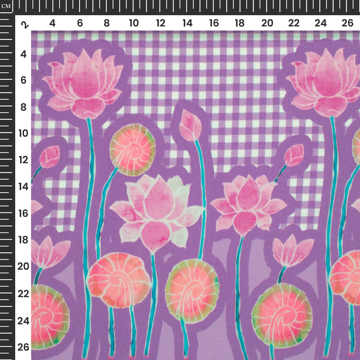 Medium Purple Floral,Checks Digital Print Poplin Fabric (Width 58 Inches)