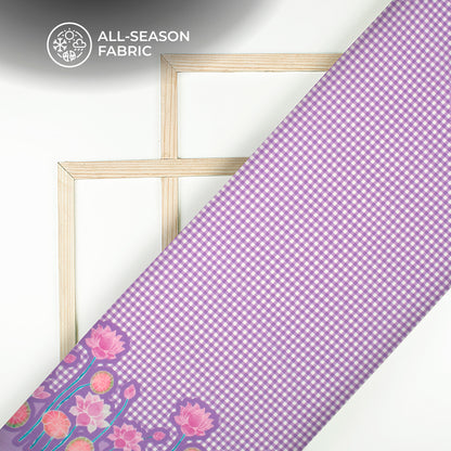 Medium Purple Floral,Checks Digital Print Poplin Fabric (Width 58 Inches)
