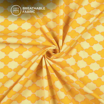 Golden Yellow Floral Digital Print Poplin Fabric (Width 58 Inches)
